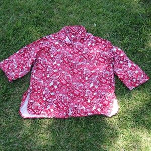 Red White Paisley Long Sleeve Button Down Front Blouse Top